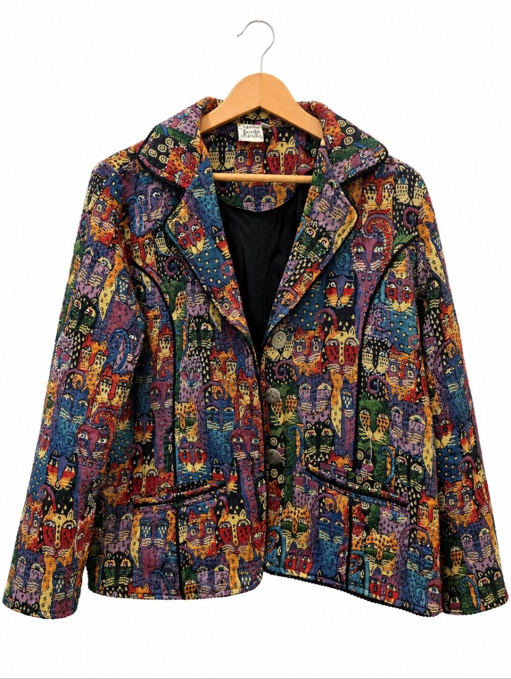 Paisley & Sage Cat Tapestry Jacket Size M Vintage Boho Art to Wear